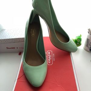 Coach Nala patent leather pumps in mint green